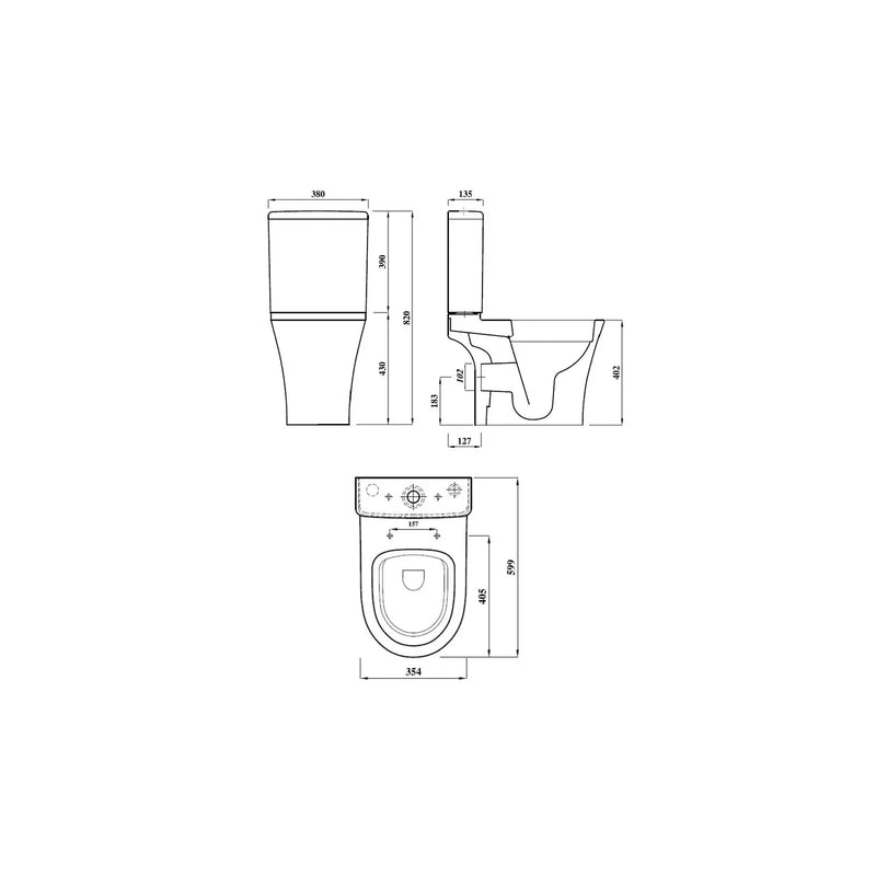 Pure Baths Drift 390mm x 380mm 6/4L Dual Flush Cistern & Mechanism - White