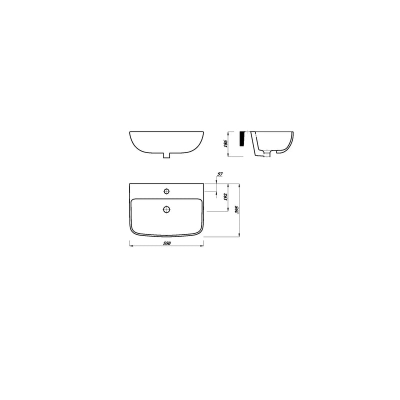 Pure Baths Eclipse 550mm x 395mm Square Semi Recessed 1 Tap Hole Basin