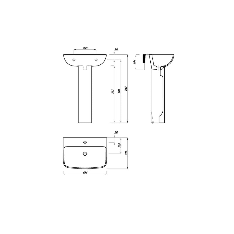 Pure Baths Eclipse 550mm x 395mm Thin Lipped Square Basin