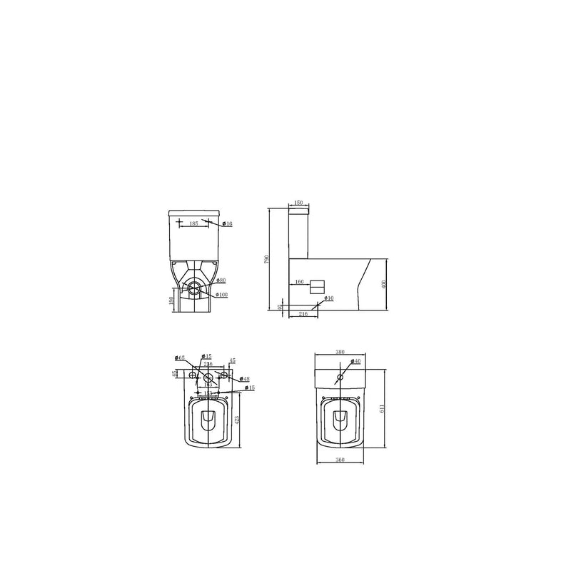 Pure Baths Eclipse Square 400mm x 610mm x 360mm Close Coupled Closed Back WC Pan - White