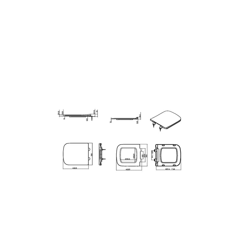 Pure Baths Eclipse Square Sandwich Soft Close Seat  - White