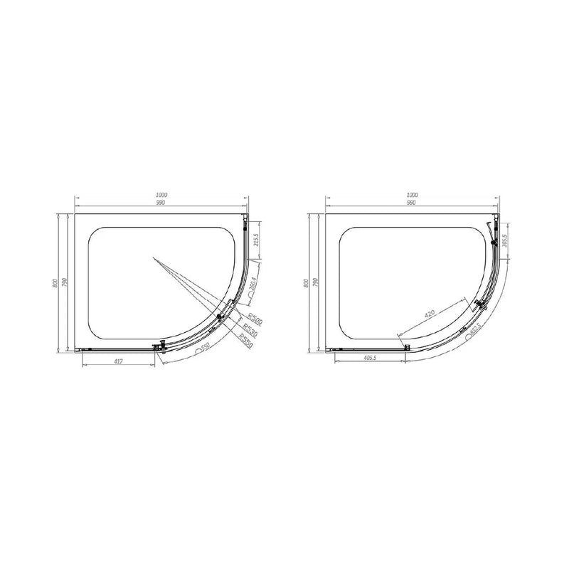 Pure Baths Belmont 6mm x 1000mm x 800mm 2 Door Quadrant Shower Enclosure