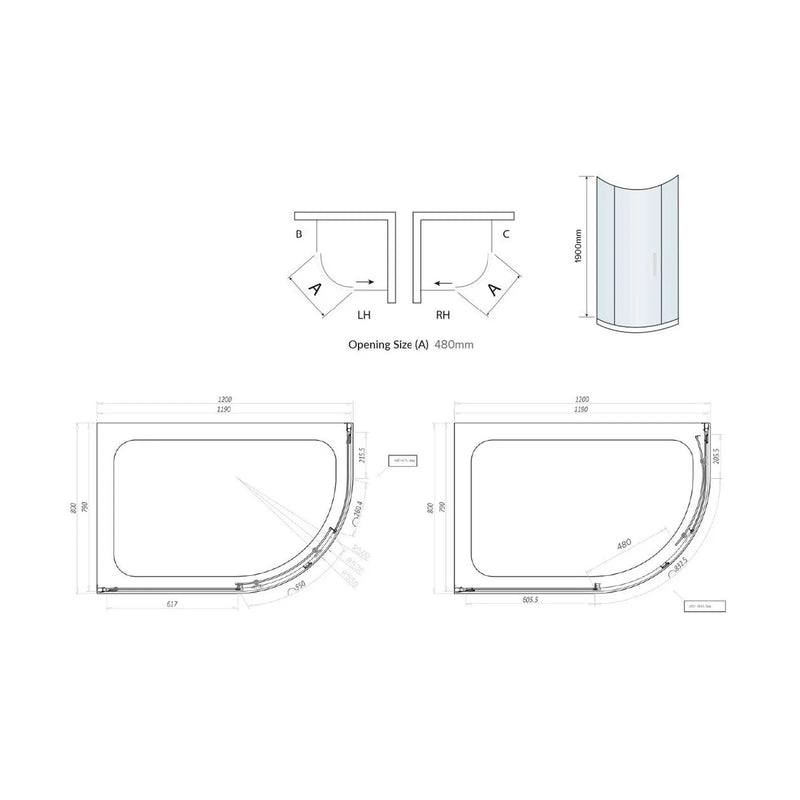 Pure Baths Belmont 6mm x 1200mm x 800mm 2 Door Quadrant Shower Enclosure