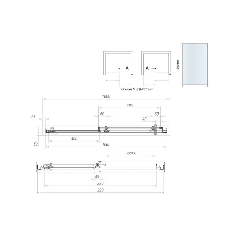 Pure Baths Belmont 6mm x 1000mm Sliding Shower Door