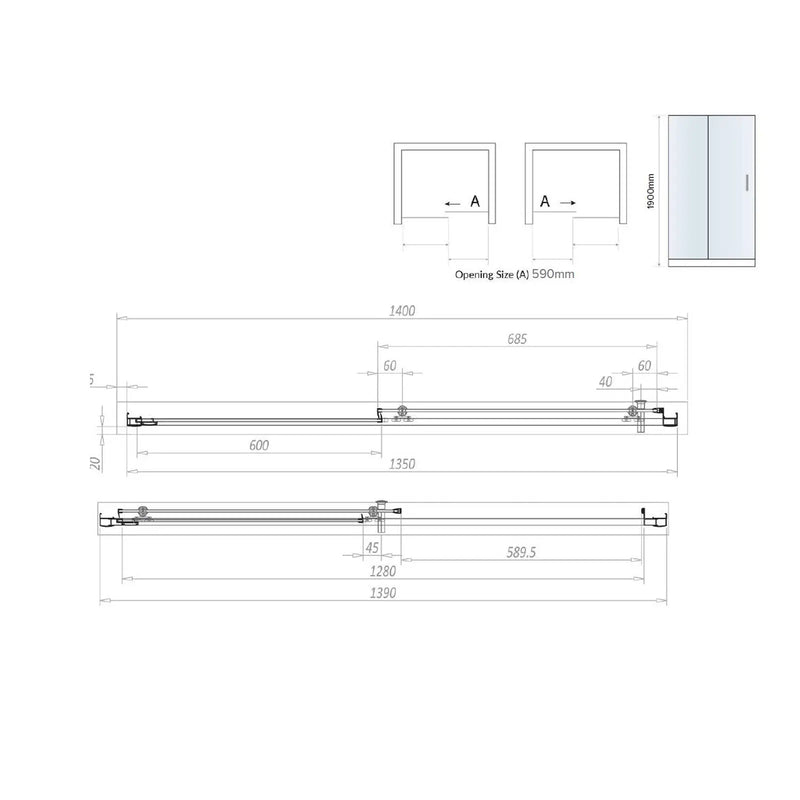 Pure Baths Belmont 6mm x 1400mm Sliding Shower Door