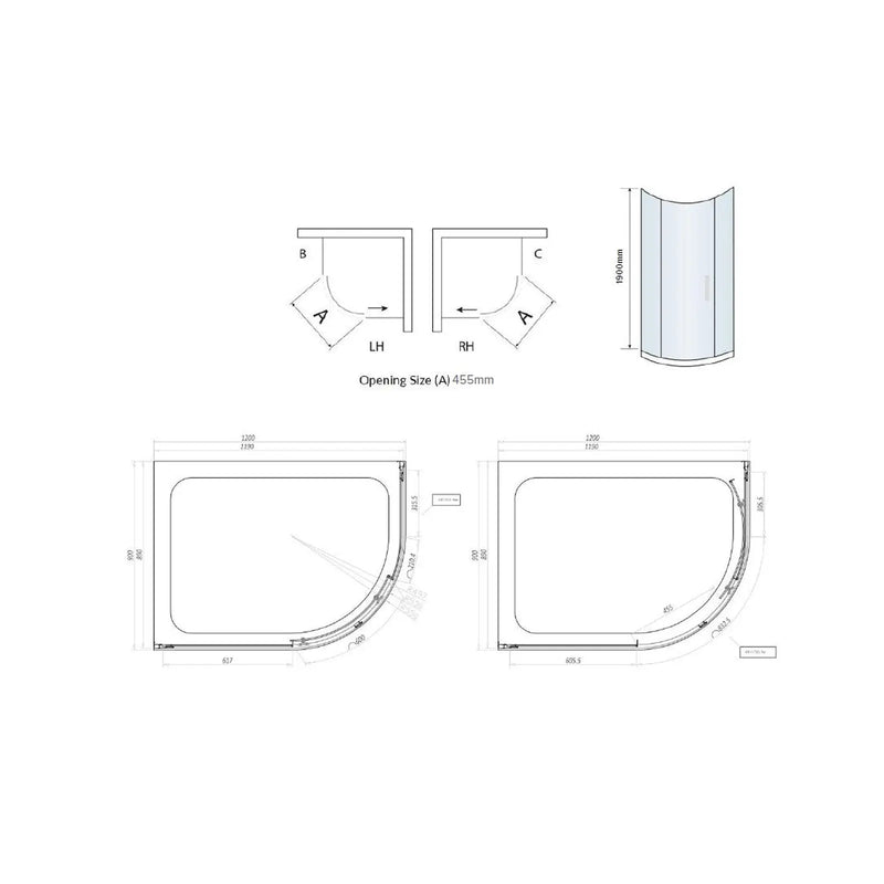 Pure Baths Belmont 6mm x 1200mm x 900mm 1 Door Quadrant Shower Enclosure