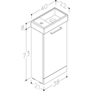 Pure Baths Thalia 400mm x 810mm x 220mm Floorstanding Cloakroom Vanity Unit w/ 1 Tap hole Basin & Handles - Matt White