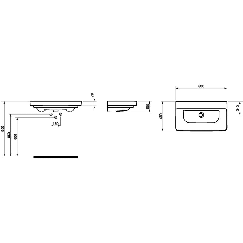 Pure Baths Isle 800mm x 460mm 1 Tap Hole Ceramic Basin