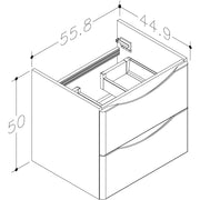 Pure Baths Isle 558mm x 500mm x 449mm 2 Drawer Wall Mounted Vanity Unit - Matt White