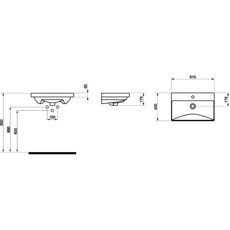 Pure Baths Kingsford 600mm x 400mm 1 Tap Hole Ceramic Basin - White