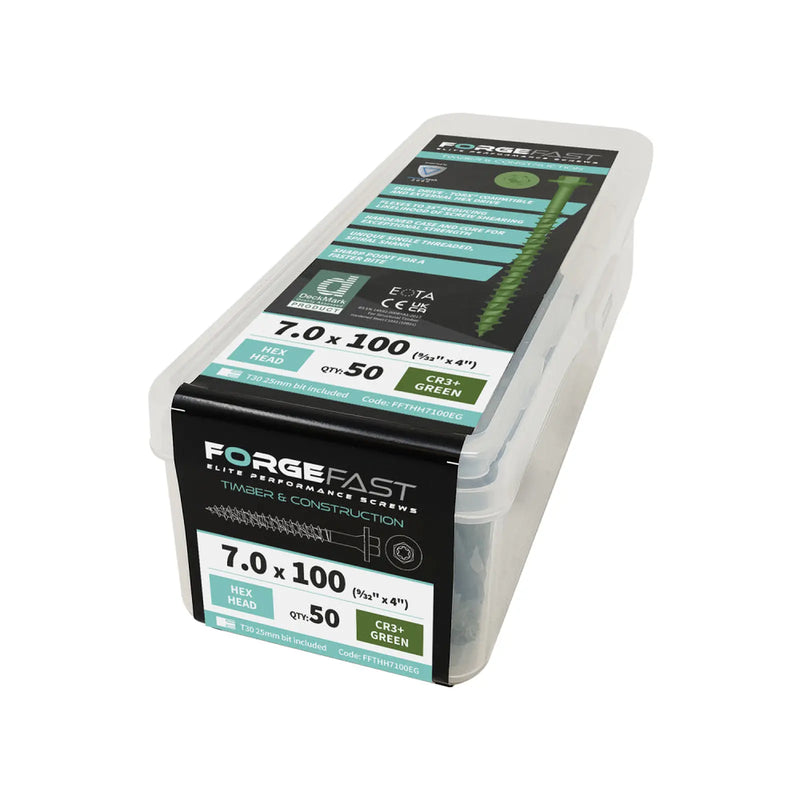 F/Fast Hex Head Torx 7.0x100mm Bx 50 eTech Green 2000hrs