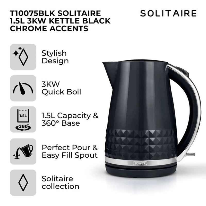 Tower Solataire Black Kettle 3kw 1.5L