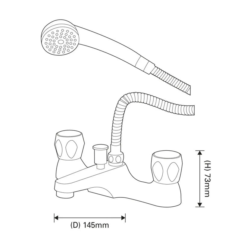 SupaPlumb Jura Bath Shower Mixer Tap H: 140mm D: 73mm