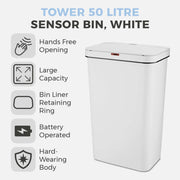 Tower 50L Rectangular Sensor Bin White