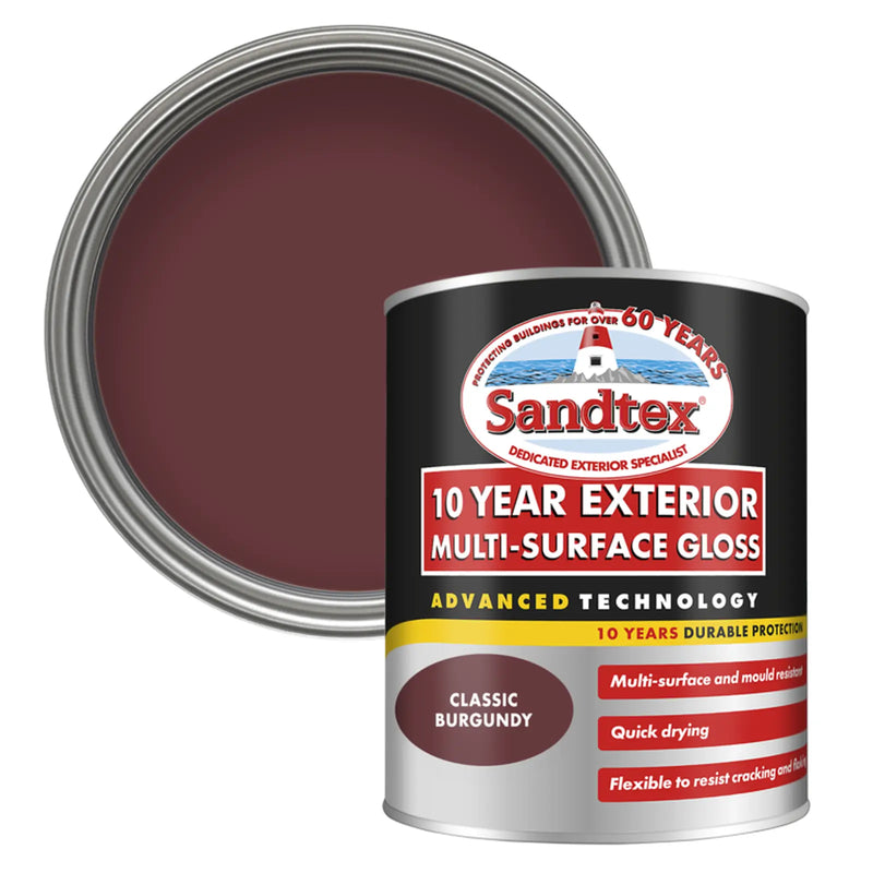 Sandtex 10 Year Exterior Multi Surface Gloss 750ml Classic Burgundy