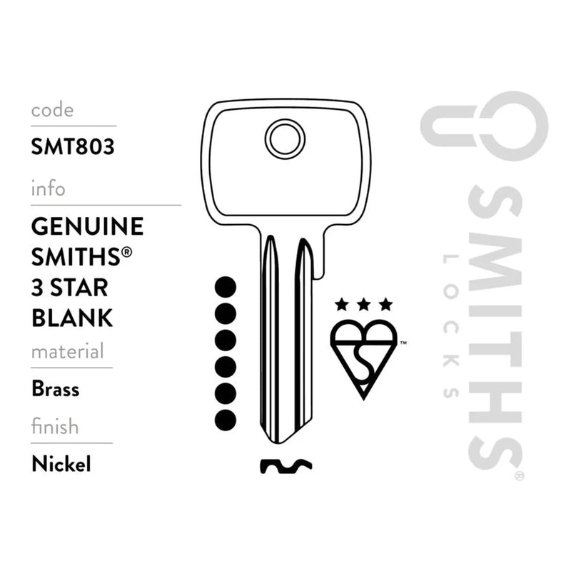 Smiths Locks 3 Star Euro Cylinder 6 Pin Key Blank Pack 10