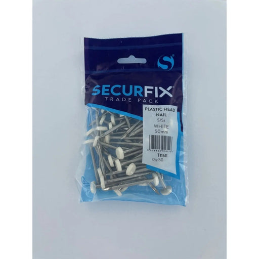 Securfix Stainless Steel Plastic Headed Nail White 50mm 50 Pack