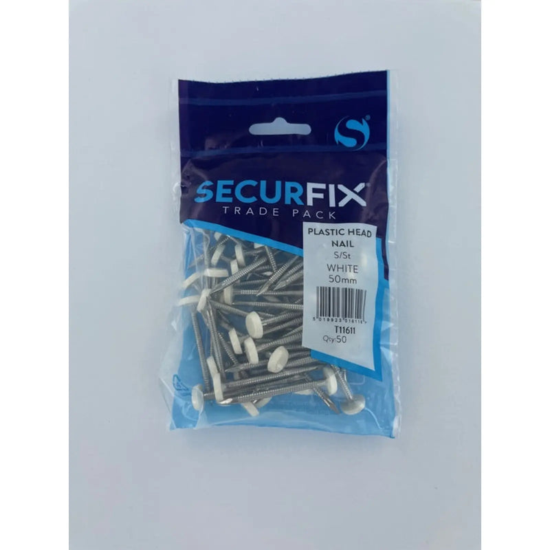 Securfix Stainless Steel Plastic Headed Nail White 50mm 50 Pack