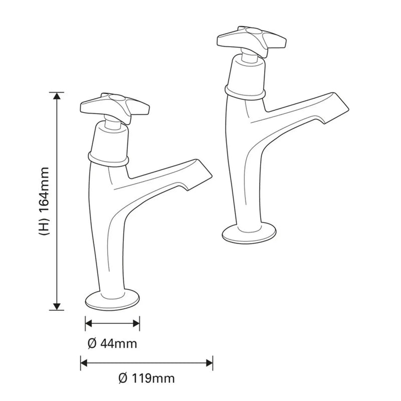 SupaPlumb Cross Head Sink Taps H: 164mm D: 119mm Diameter: 44mm