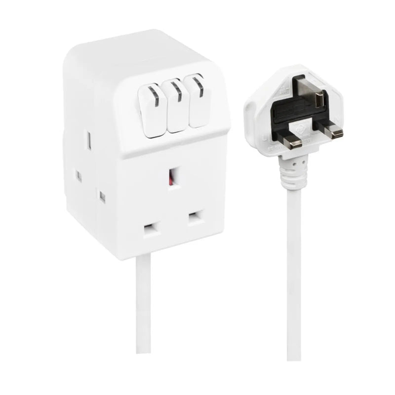 Masterplug 3 Socket 13 Amp Extension Lead White 2m