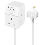 Masterplug 3 Socket 13 Amp Extension Lead White 2m