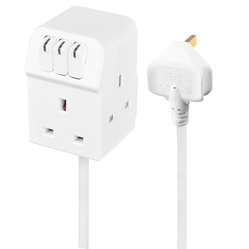 Masterplug 3 Socket 13 Amp Extension Lead White 2m