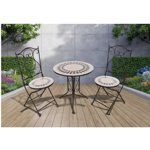 Pagoda Ceramic Mosaic Bistro Set Stone Grey