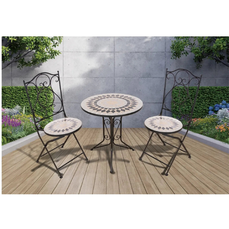 Pagoda Ceramic Mosaic Bistro Set Stone Grey