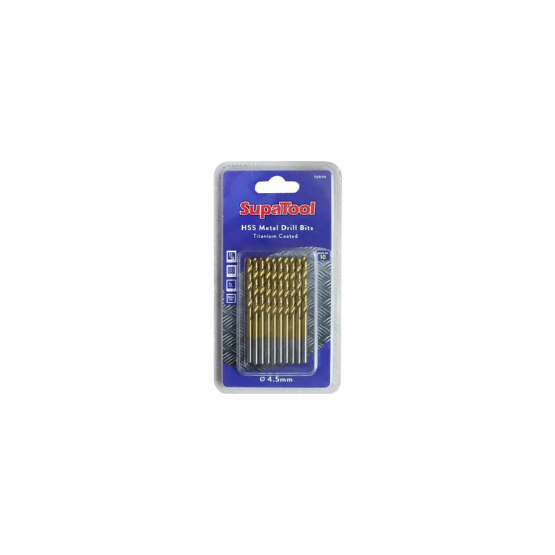 SupaTool Titanium Coated HSS Drill Bits 4.5x80mm 10 Piece