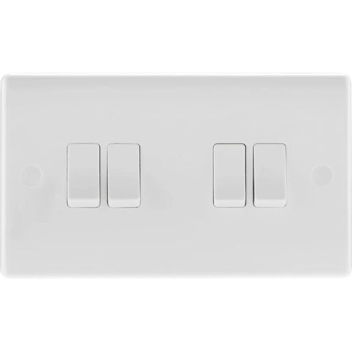 BG 2 Way White Round Edge Switch 10a 4 Gang