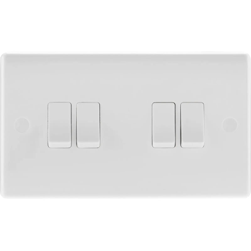 BG 2 Way White Round Edge Switch 10a 4 Gang