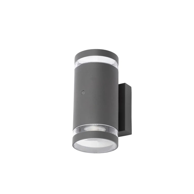 Zinc Lens Wall 2 Light With Photocell Grey
