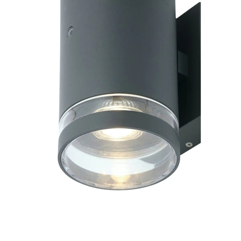 Zinc Lens Wall 2 Light With Photocell Grey