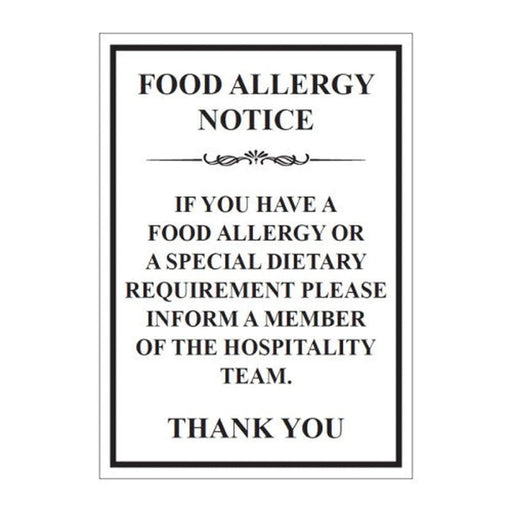 Centurion Food Allergy Notice - SAV (210 x 297mm) - Min Order 2