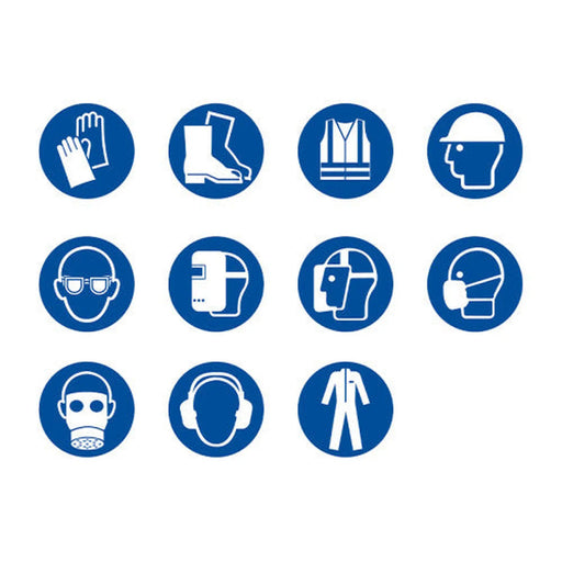 Centurion Safety Mirror Label Pack - 11 PPE Labels - Self Adhesive Vinyl - 100m Diameter - Min Order 2