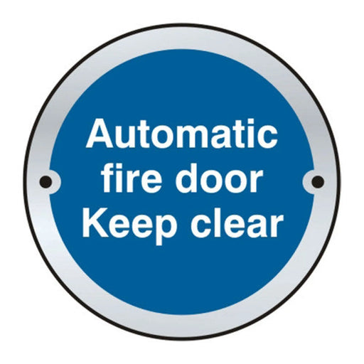 Centurion 'Automatic Fire Door Keep Clear' Door Disc, Satin Anodised Aluminium, (75mm Dia.) - Min Order 4