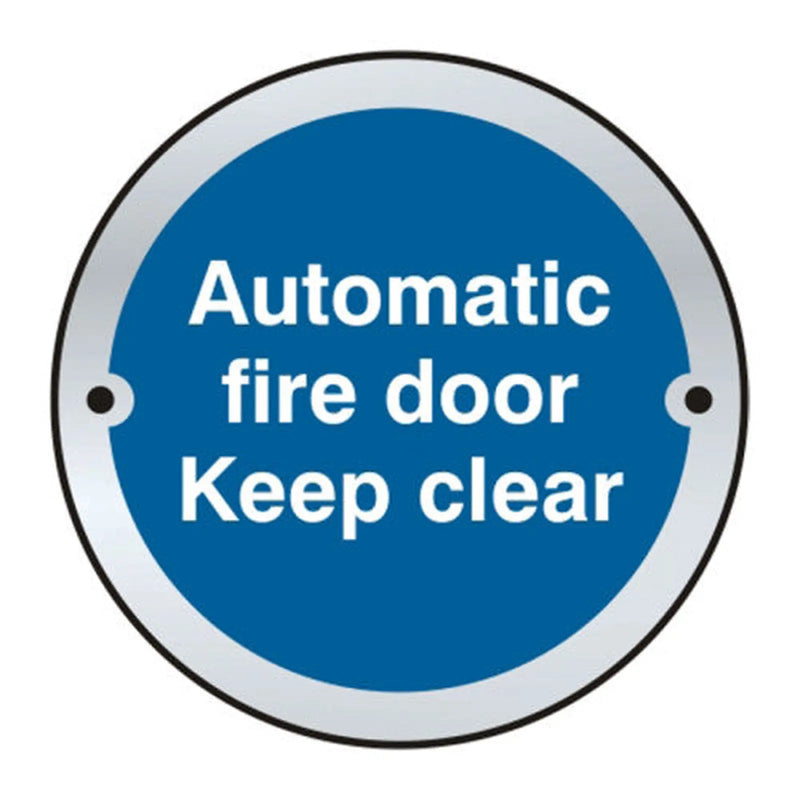 Centurion 'Automatic Fire Door Keep Clear' Door Disc, Satin Anodised Aluminium, (75mm Dia.) - Min Order 4