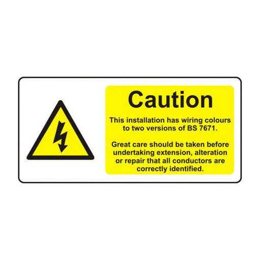 Centurion Caution - Two Wiring Colours Present - SAV (95 x 45mm, sheet of 12 labels) - Min Order 4