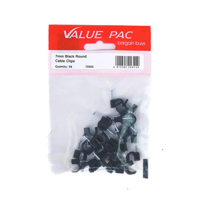 Centurion 7mm Black Round Cable Clips - Pack of 10