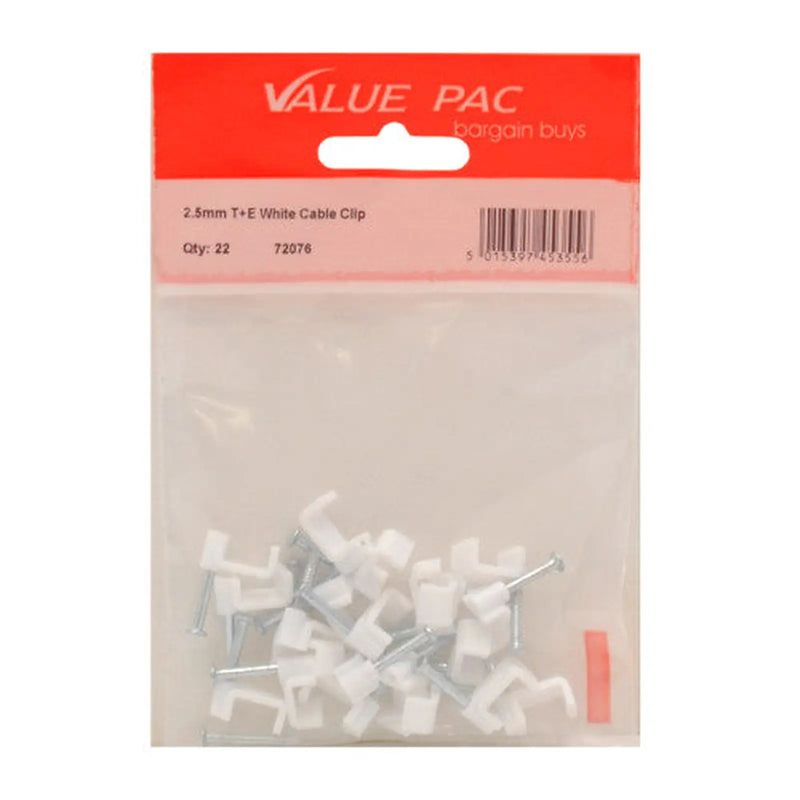 Centurion 2.5mm T+E White Cable Clip - Pack of 10