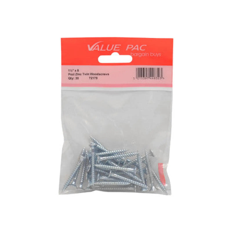 Centurion 1 1/2" x 8 ZP Cross Recessed Hardened Twin Thread Woodscrews with - Pack of 10