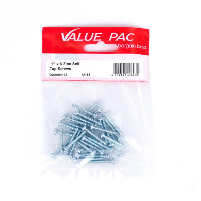 Centurion 1" x 6 ZP Pan Head Self Tapping Screws (Pack of 32) - Pack of 10