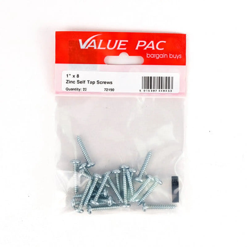 Centurion 1" x 8 ZP Pan Head Self Tapping Screws 22pk - Pack of 10