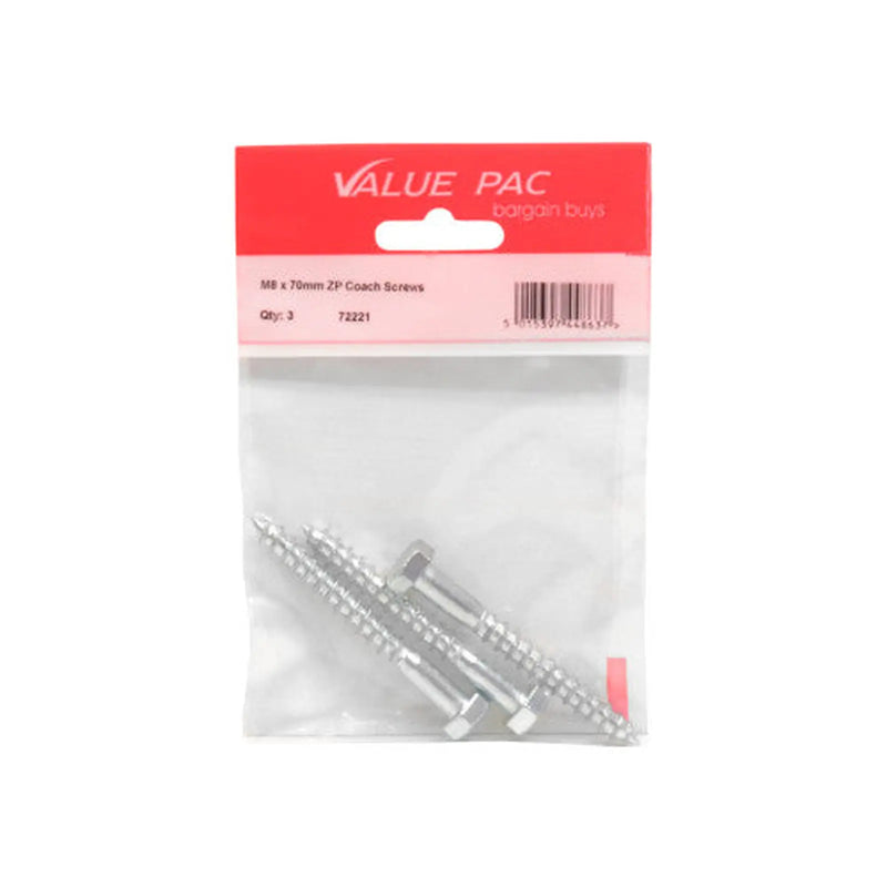 Centurion M8 x 70mm ZP Coach Screws (Pack of 2) - Pack of 10