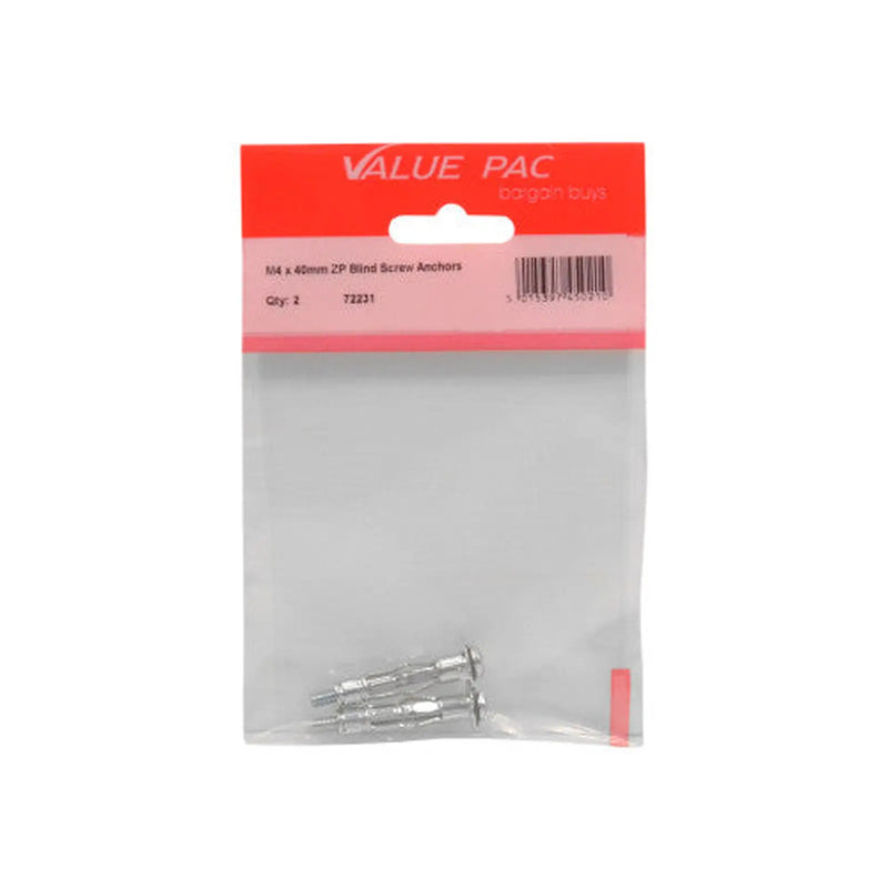 Centurion M4 x 40mm ZP Blind Screw Anchors - Pack of 10