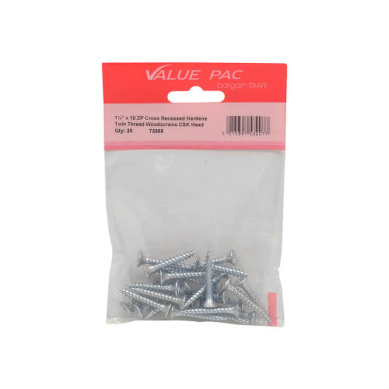 Centurion 1 1/4" x 10 ZP Cross Recessed Hardened Twin Thread Woodscrews with - Pack of 10