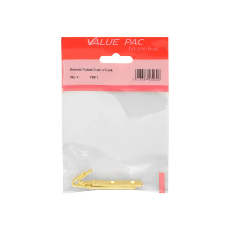 Centurion Brassed Picture Plate 'J' Hook 2pk - Pack of 10
