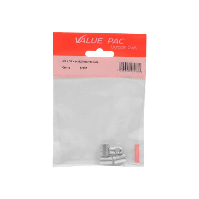 Centurion M6 x 10 x 14 BZP Barrel Nuts 4pk - Pack of 10