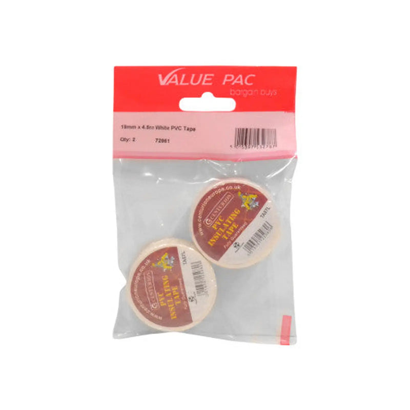 Centurion 19mm x 4.5m White PVC Tape - Pack of 10