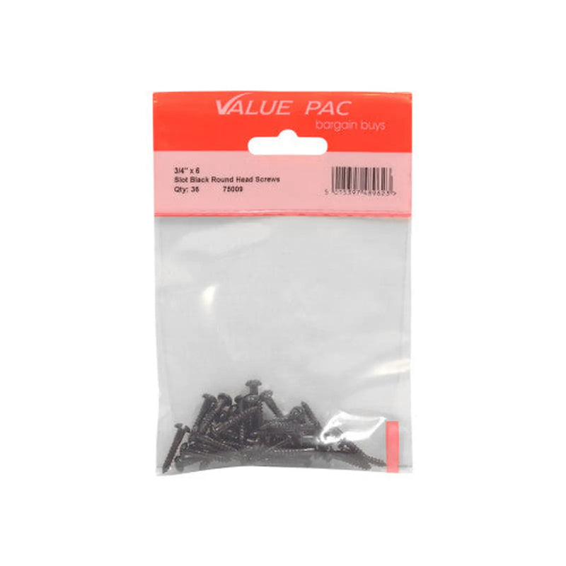 Centurion 3/4" x 6 Pozi Black Round Head Woodscrews (Pack of 22) - Pack of 10